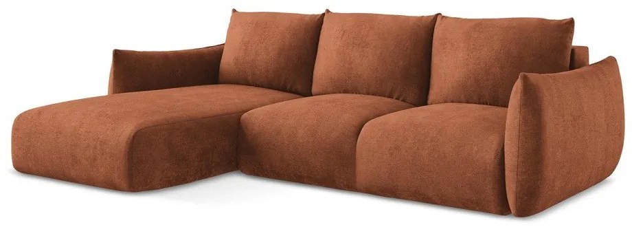 Divano angolare color terracotta allungabile (con penisola a sinistra/con chaise lounge) con rivestimento in ciniglia Leila – Makamii