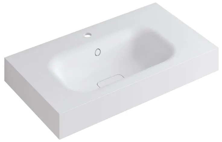 Lavabo integrale rettangolare vasca centrale L 80.5 x H 15 x P 46 cm in resina bianco opaco