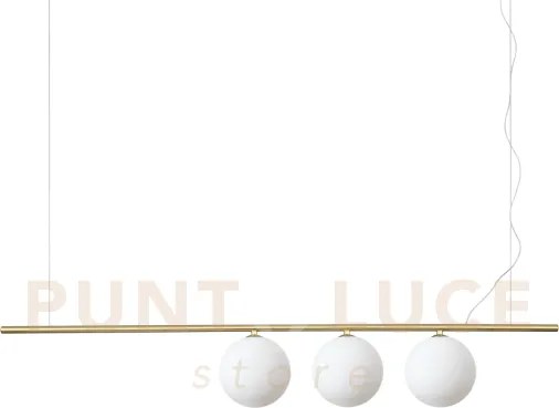 Perline sospensione lineare ottone con vetri bianchi 3 luci attacco g9