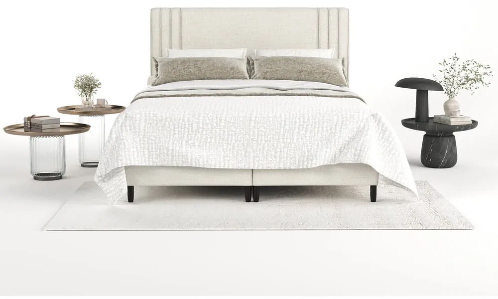 Letto matrimoniale imbottito beige con contenitore 160x200 cm Musca - Maison de Rêve
