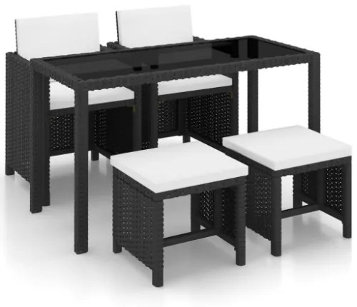 Set da Pranzo da Giardino 5 pz con Cuscini in Polyrattan Nero