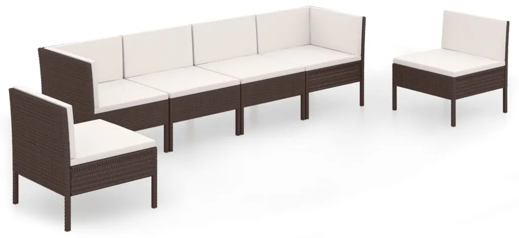 Set Divani da Giardino 6 pz con Cuscini in Polyrattan Marrone