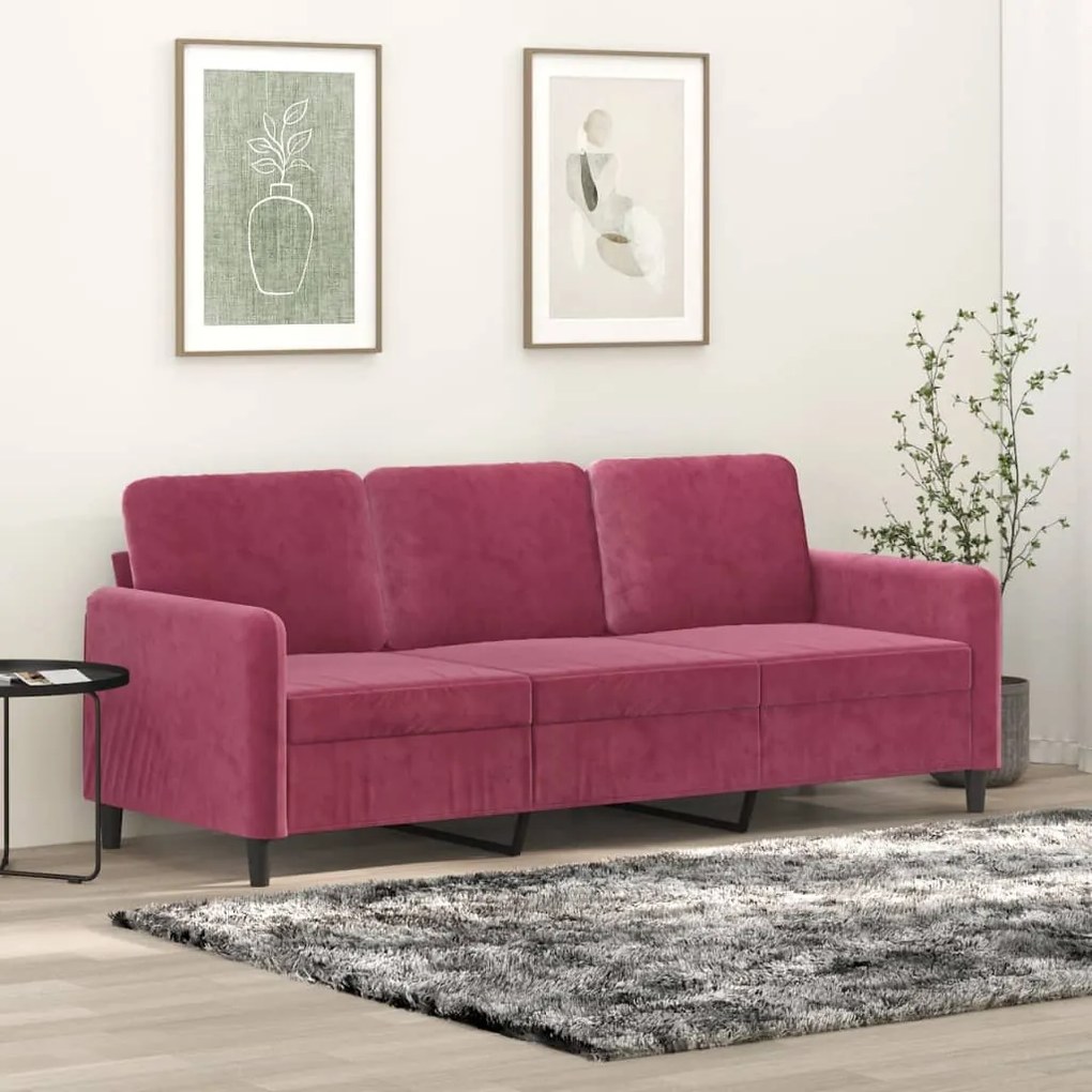 Divano A 3 Posti Rosso Vino 180 Cm İn Velluto /