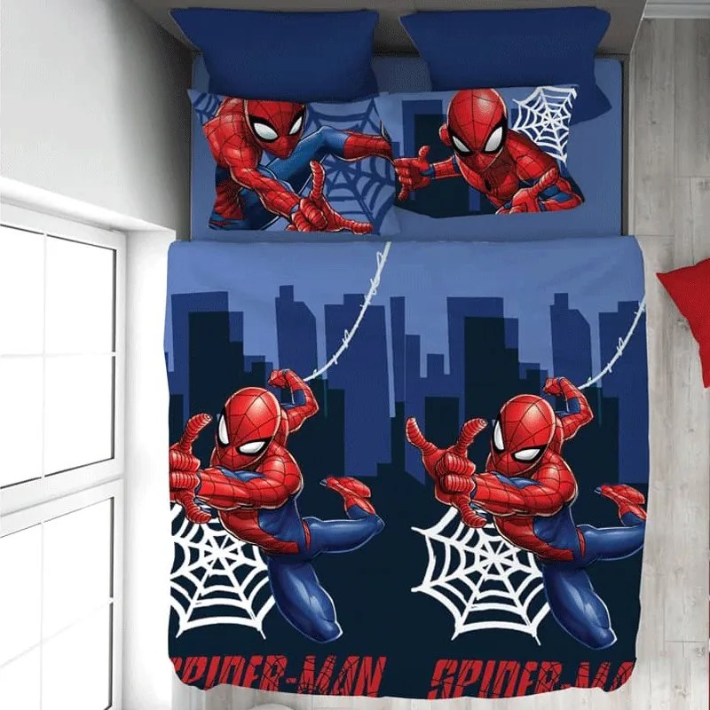 Completo letto singolo in cotone Spiderman Marvel Colore Blu, Dimensioni e Misure Piazza e Mezzo