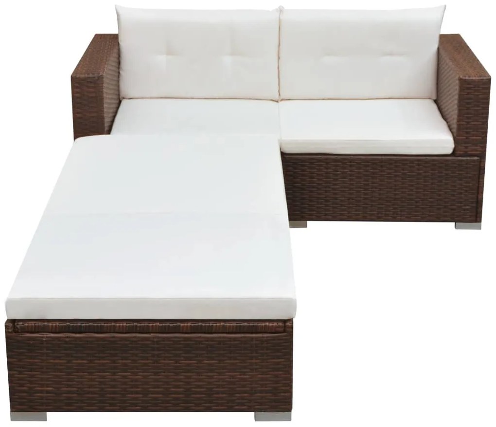 Set Divani da Giardino 3 pz con Cuscini in Polyrattan Marrone