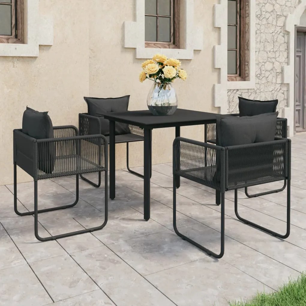 Set da pranzo da giardino 5 pz in rattan pvc nero