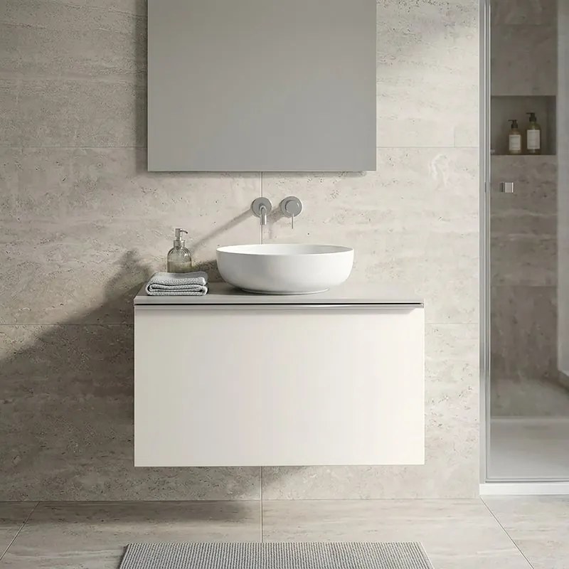 Mobile da bagno sospeso sotto lavabo Pixel plain 1 cassetto L 60 x H 40 x P 45.5 cm bianco laccato opaco, con maniglia alluminio brillante