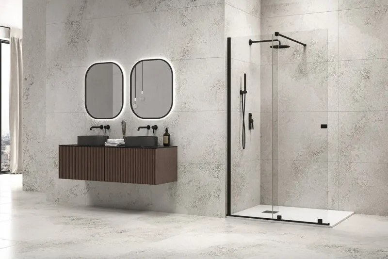 Kamalu - Doccia walk-in scorrevole 180 cm finitura nera | KNM4000W-N