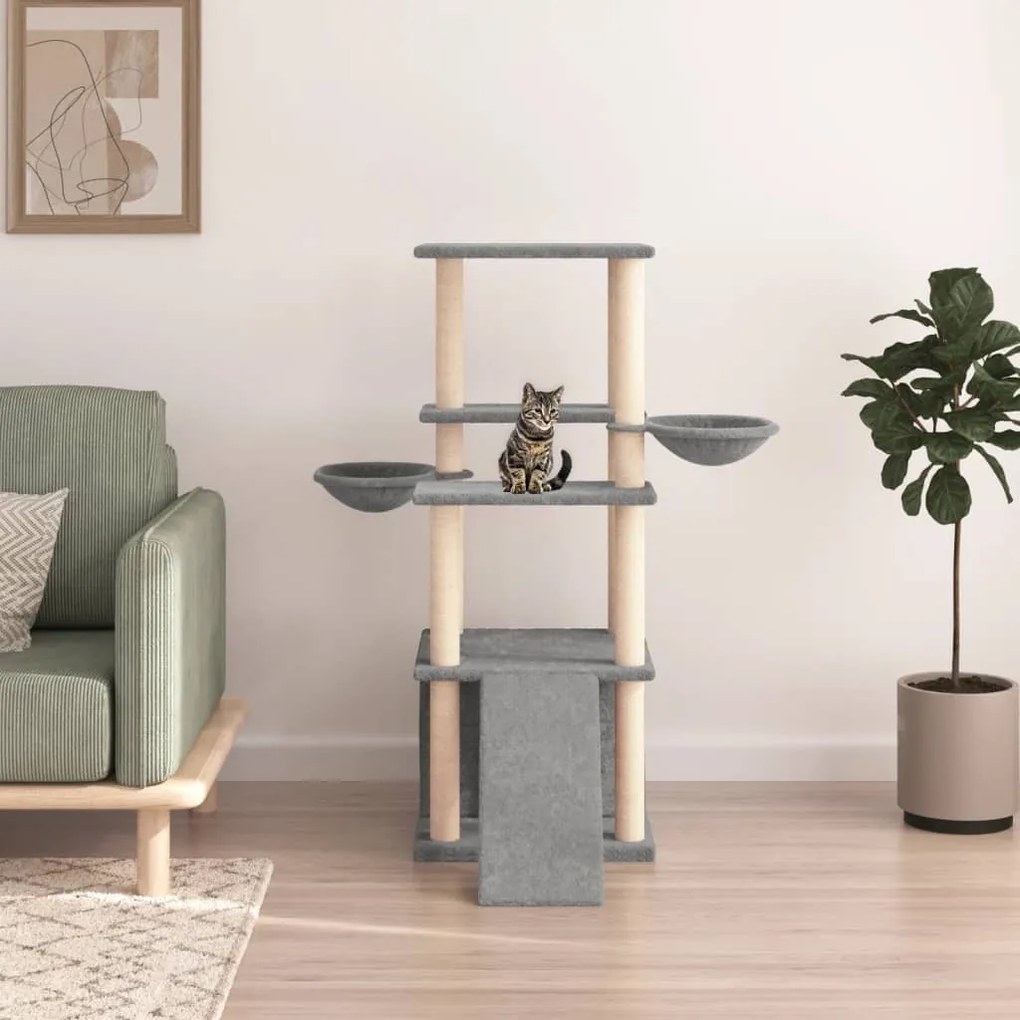Albero Per Gatti Con Tiragraffi İn Sisal Grigio Chiaro 133 Cm /