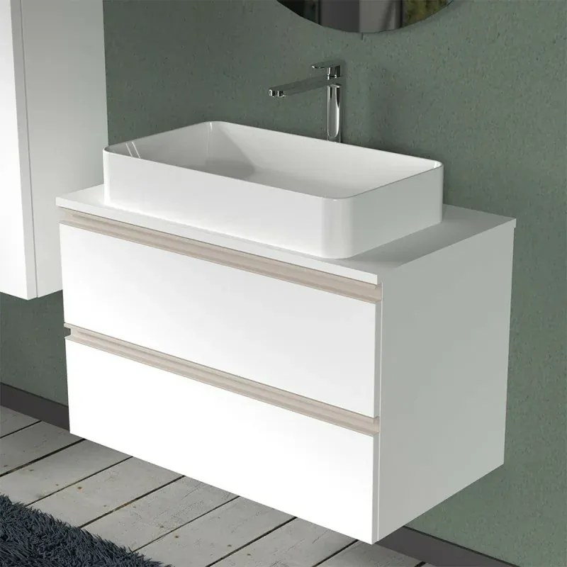 Mobile bagno sospeso 80 cm linea Master bianco opaco con top e specchio
