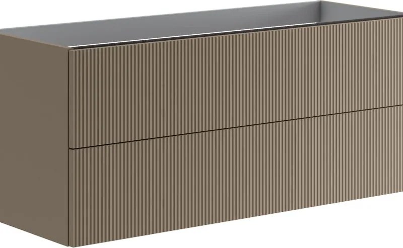 Cassettiera Opera con 2 cassetti, cannettato laccato opaco nocciola L119,5 H50 P45,5 cm