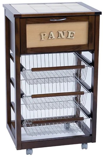 Carrello in legno portapane con cesti portafrutta LANDHELL Noce