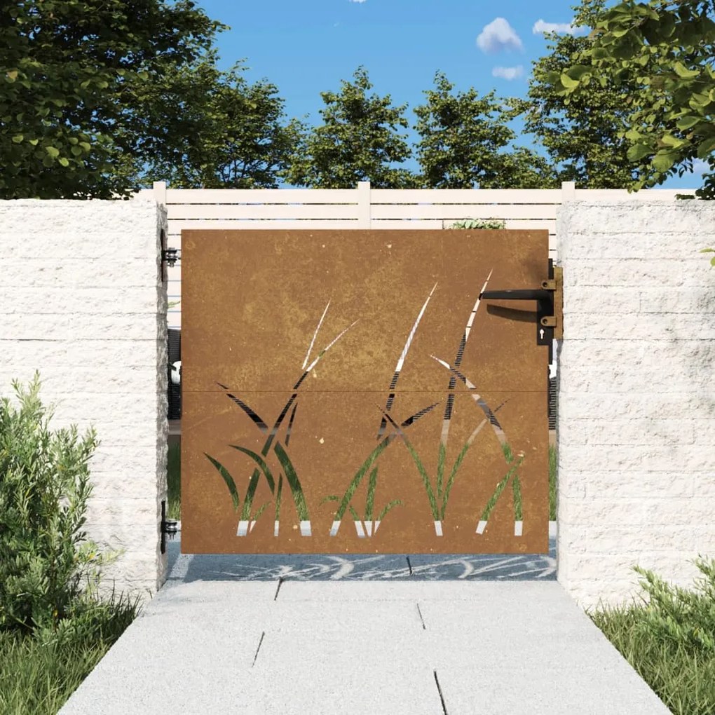 Cancello Da Giardino 85x75 Cm İn Acciaio Corten Design Erba /