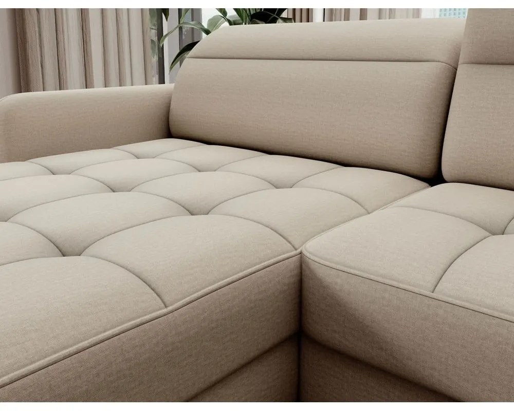 Divano angolare beige allungabile/con contenitore (con penisola a destra/a U) e rivestimento in velluto Berrto – ELTAP