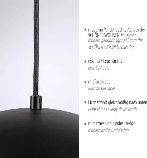 Schöner Wohnen 11728-18 - Lampada a sospensione ALI su cavo 1xE27/25W/230V Ø 38 cm nero