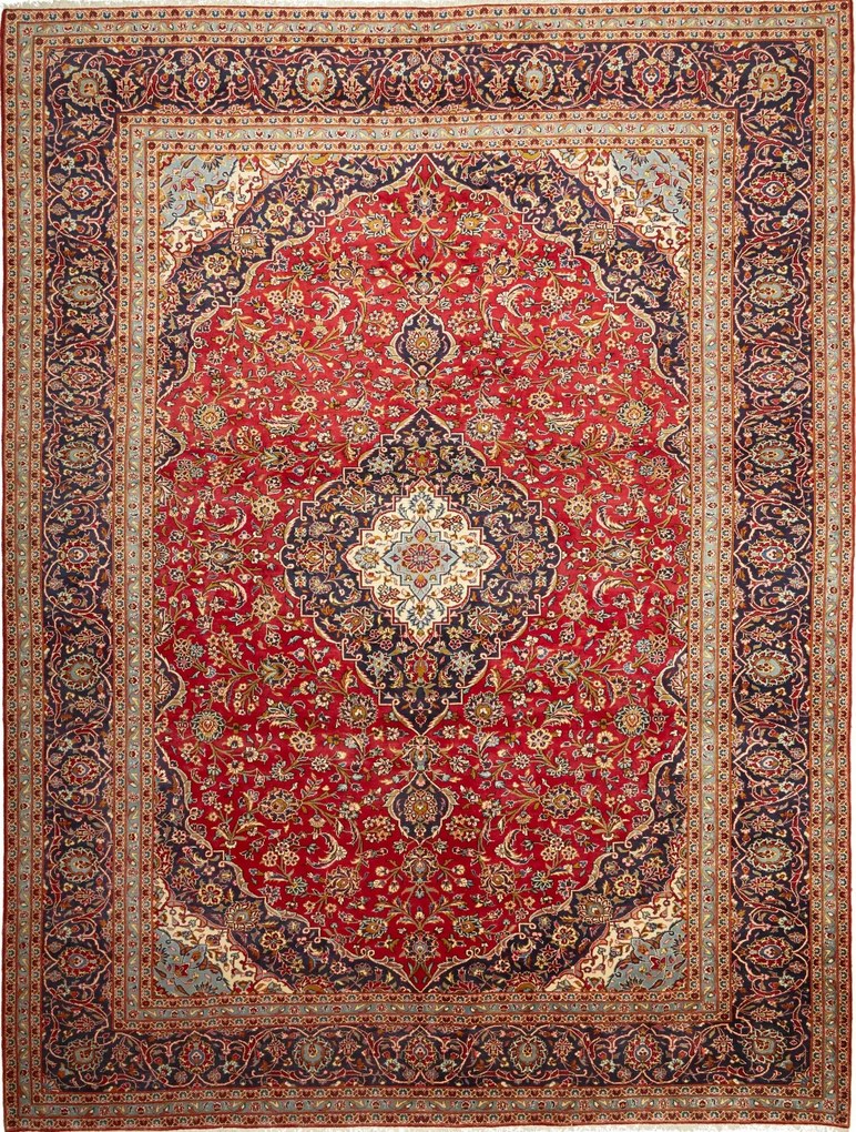 Kashan Tappeto 410x290 Rosso (Iran) Annodato A Mano