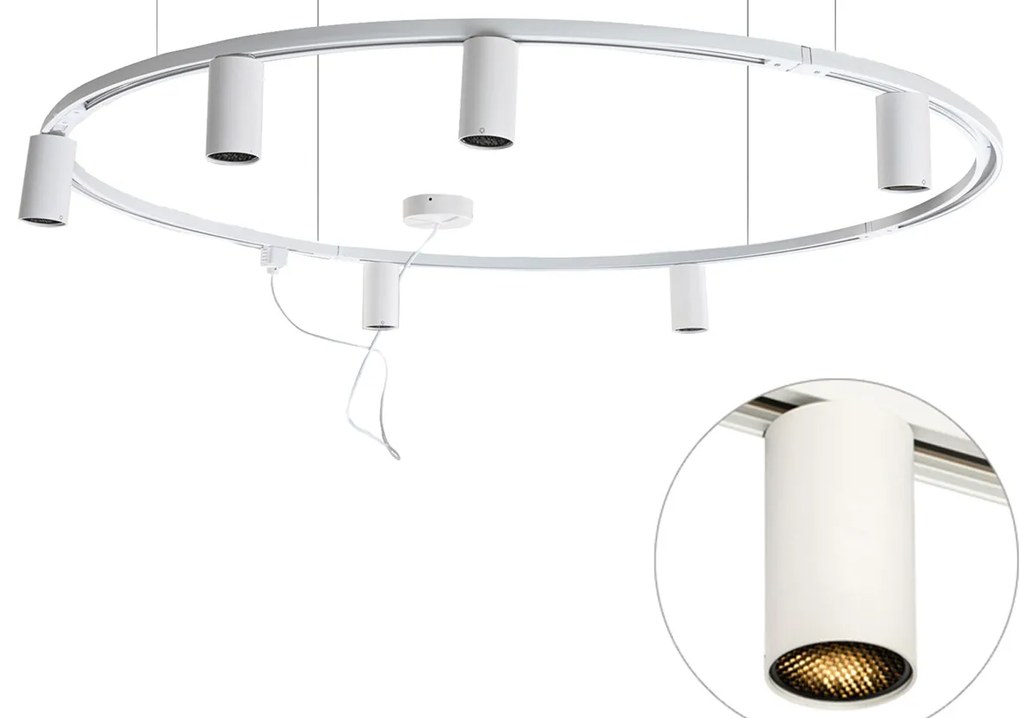 Sistema di illuminazione a binario sospeso moderno con 6 faretti bianchi monofase GU10 50 mm - Iconic Ruby Honey