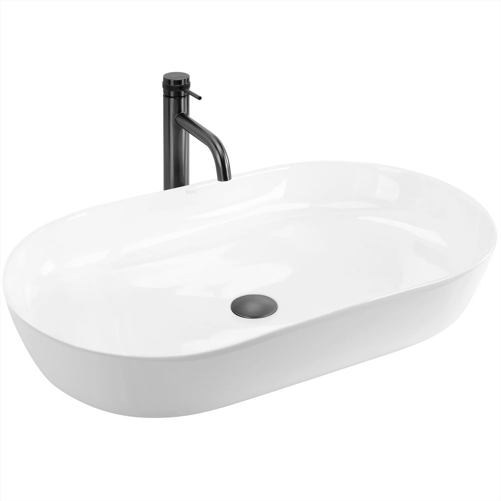 Lavabo da appoggio in ceramica CLEO 71 White-REA