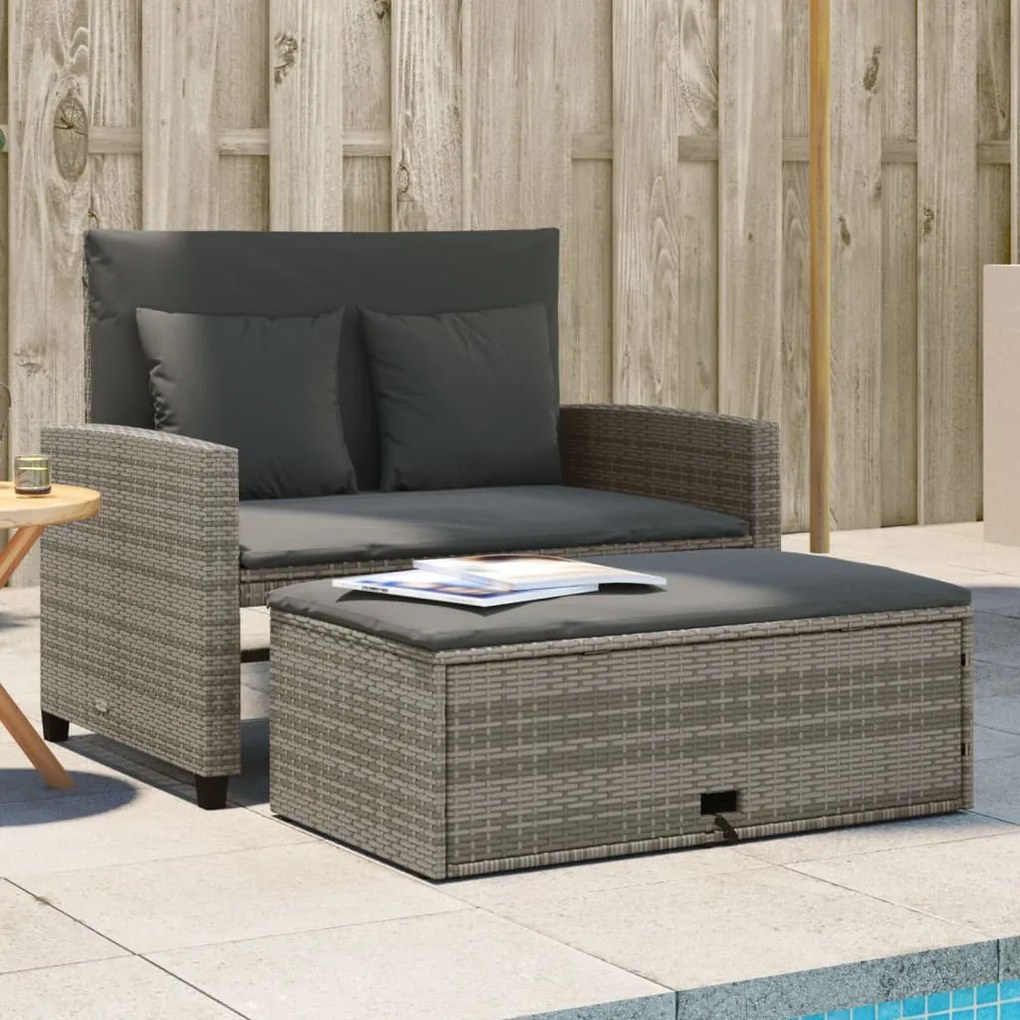 Divano da Giardino con Cuscini 2 Posti Grigio in Polyrattan