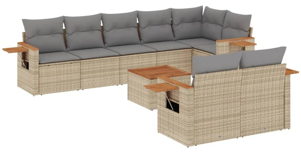 Set divano da giardino 9 pz con cuscini beige in polyrattan