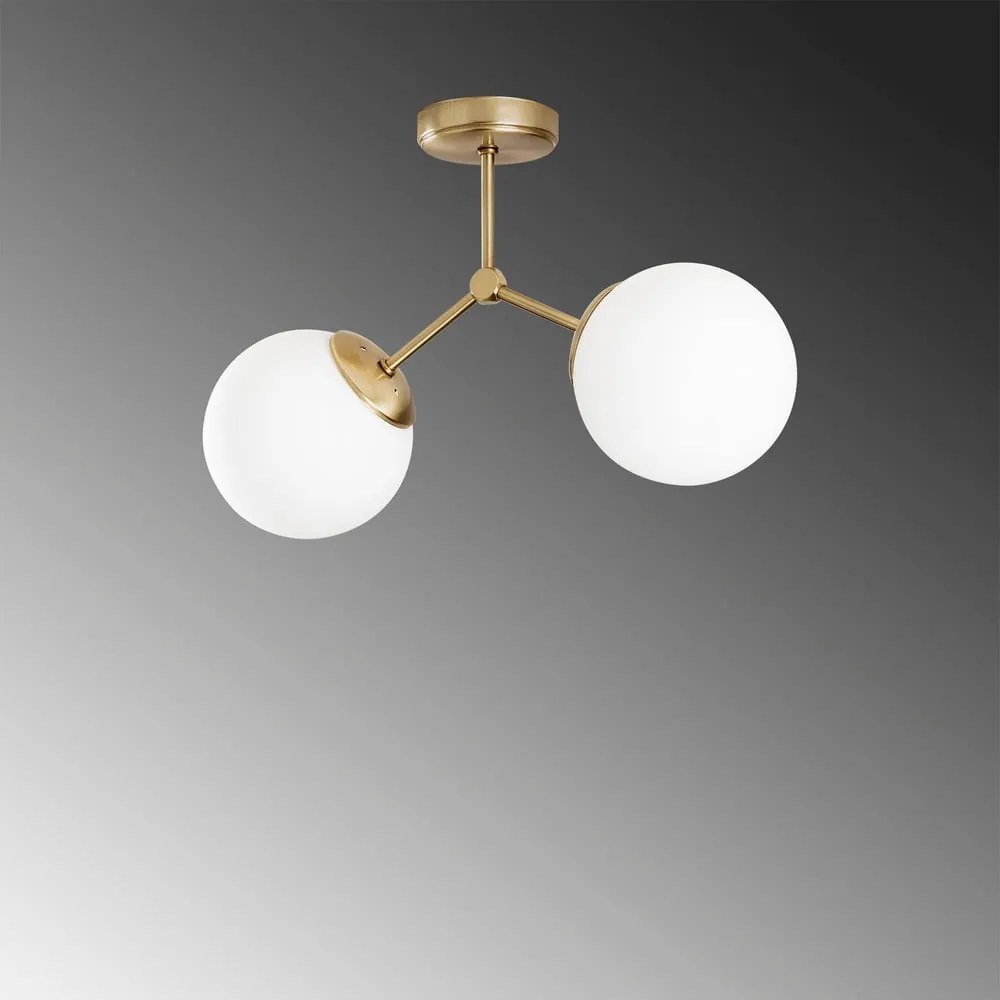 Plafoniera bianca/color ottone con paralume in vetro 15x44 cm Damar – Opviq lights