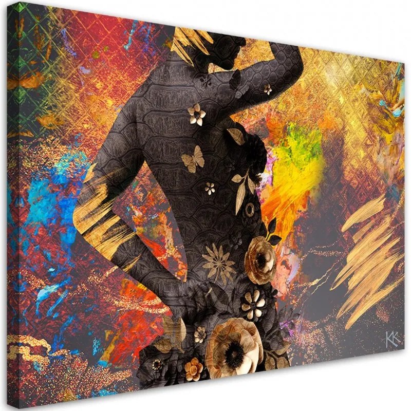 Quadro su tela, African Woman Flowers Abstraction  Dimensioni Tappeti 120x80