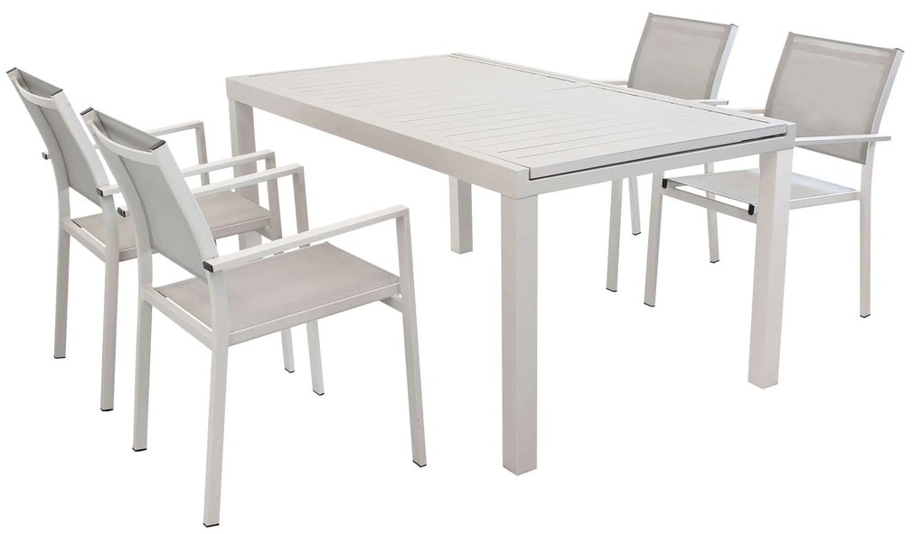 DEXTER - set tavolo in alluminio e teak cm 160/240 x 90 x 75 h con 4 poltrone Venus
