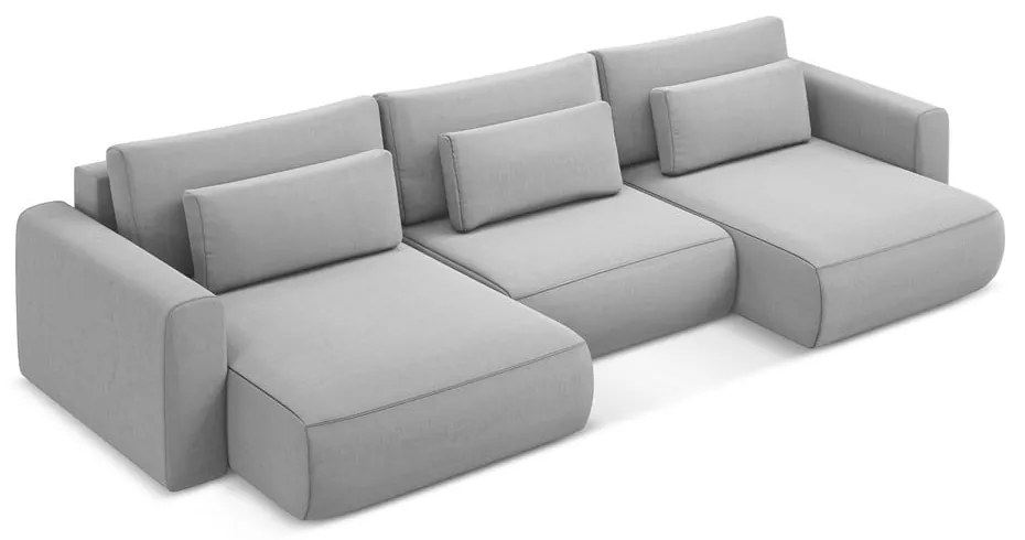 Divano angolare grigio chiaro allungabile/con contenitore (a U) con rivestimento in velluto Kapua – Makamii