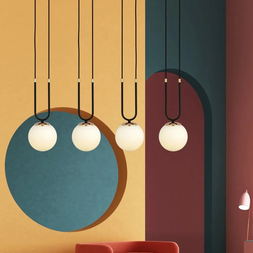 Lampadario a Sospensione in Acciaio e Vetro GLAM 4 Nero 4xE14 Colore del corpo Nero e Oro