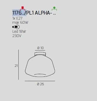 Plafoniera cromo vetro alpha trasparente 1176cr-pl1 alpha-tr