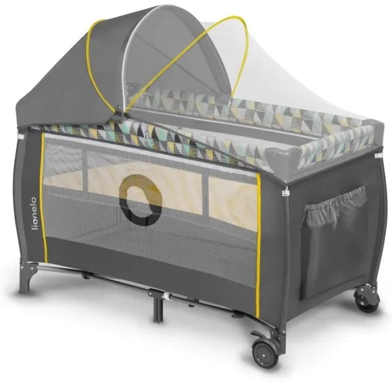 Lionelo - Lettino da viaggio SVEN PLUS grigio/giallo