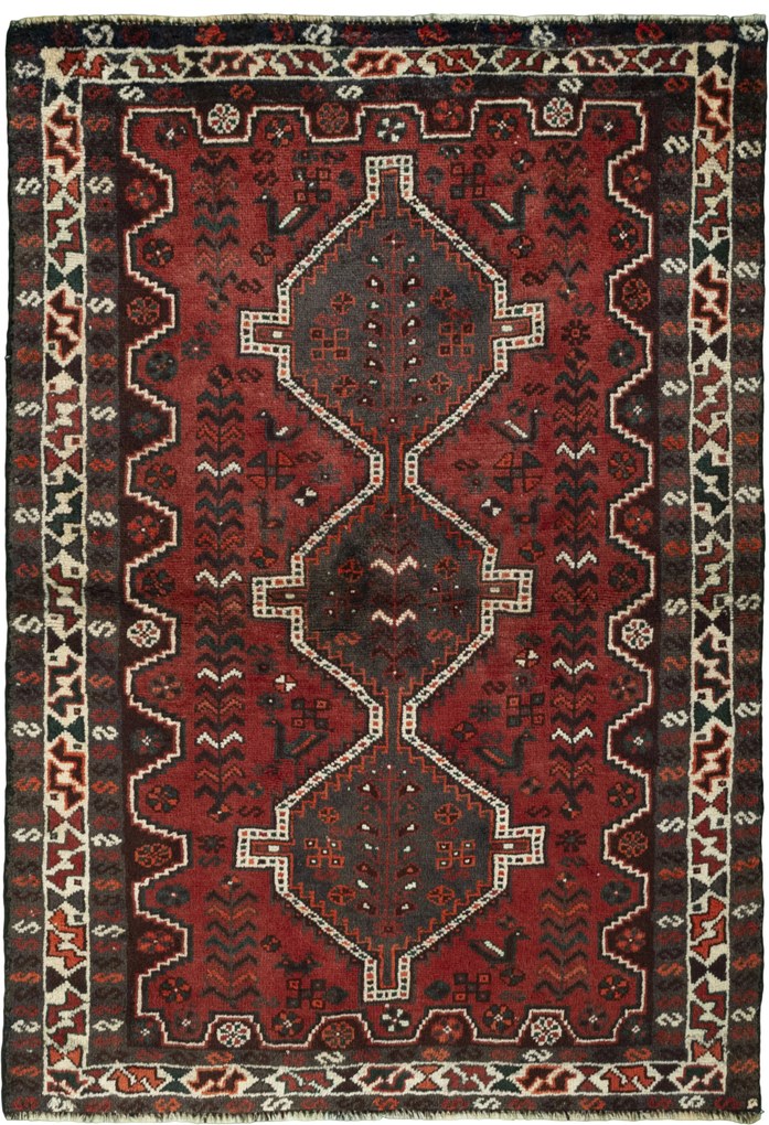 Shiraz Tappeto 160 x 110 Rosso (Iran) Annodato A Mano