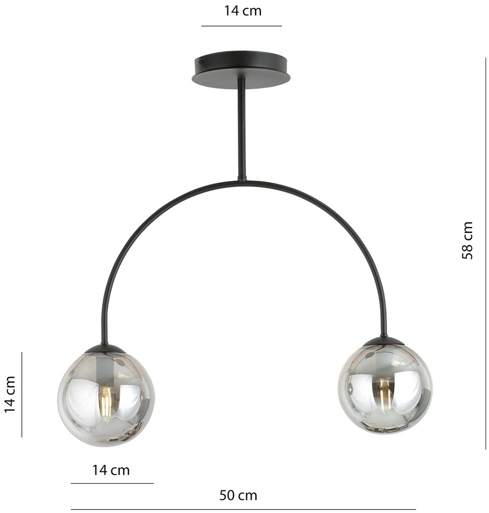 Plafoniera Moderna Utu 2 Luci In Acciaio Nero E Vetro Fumè