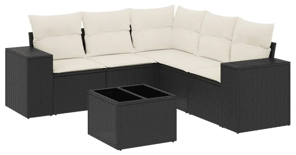 Set divano da giardino 6 pz con cuscini nero in polyrattan