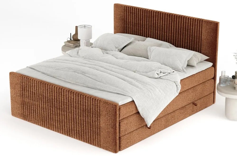 Letto boxspring arancione con contenitore 180x200 cm Bergamo – Maison de Rêve