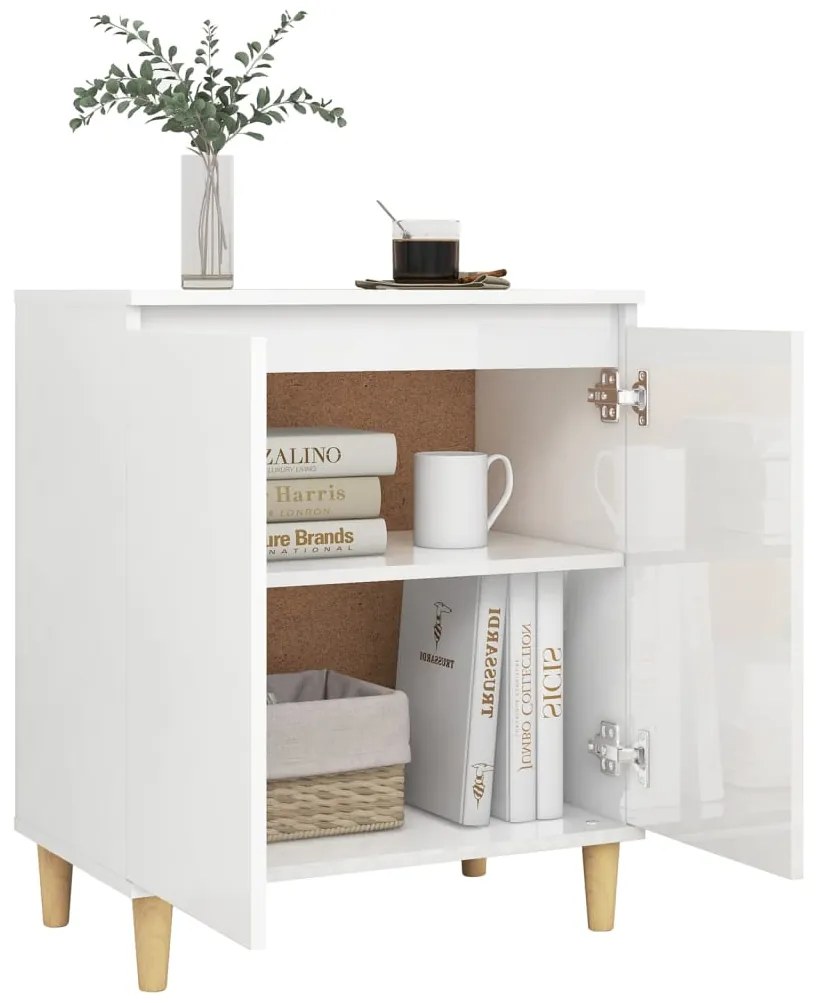 Credenza gambe massello bianco lucido 60x35x70cm multistrato