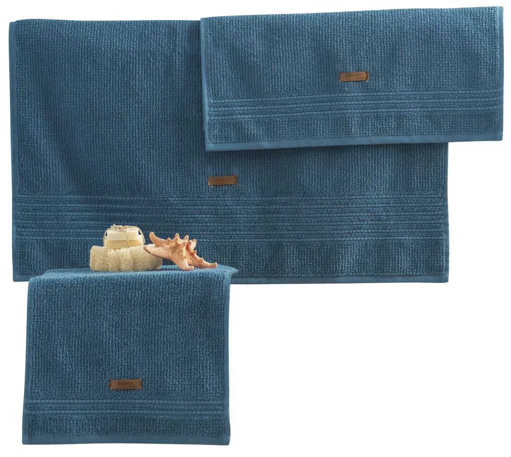 Set 3 asciugamani bagno cotone Wellness blu petrolio