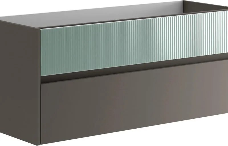 Mobile da bagno sospeso sotto lavabo Niwa 2 cassetti ideale per doppia vasca L119.5 x H50 x P45.5cm grigio e verde timo cannettato