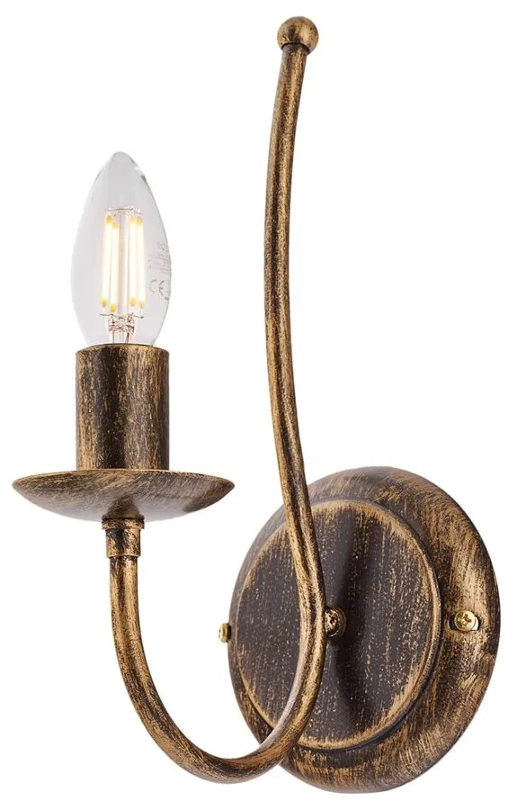 Applique Rustico Botte 1 Luce In Ferro Battuto Marrone E Oro 