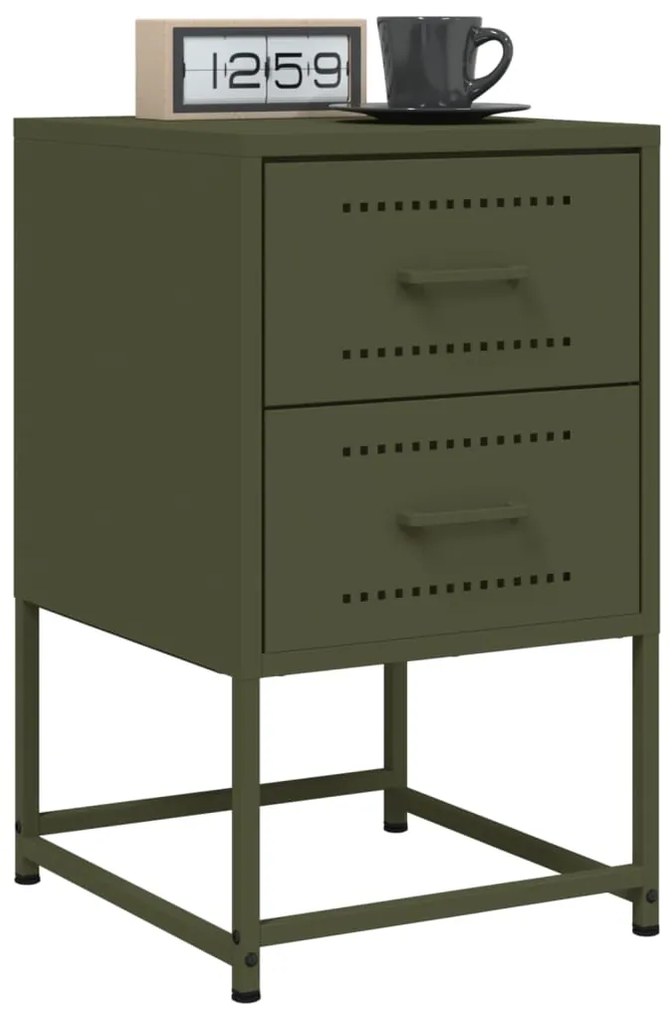 Comodini 2 Pz Verde Oliva 36x39x60,5 Cm İn Acciaio /