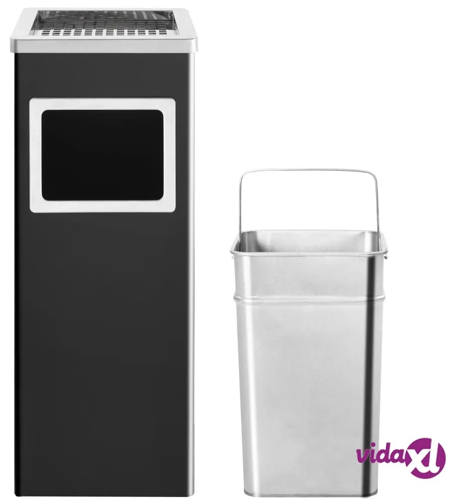 vidaXL Pattumiera con Posacenere da Albergo 36 L Acciaio Nero