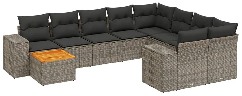 Set Divano da Giardino 10 pz con Cuscini Grigio in Polyrattan