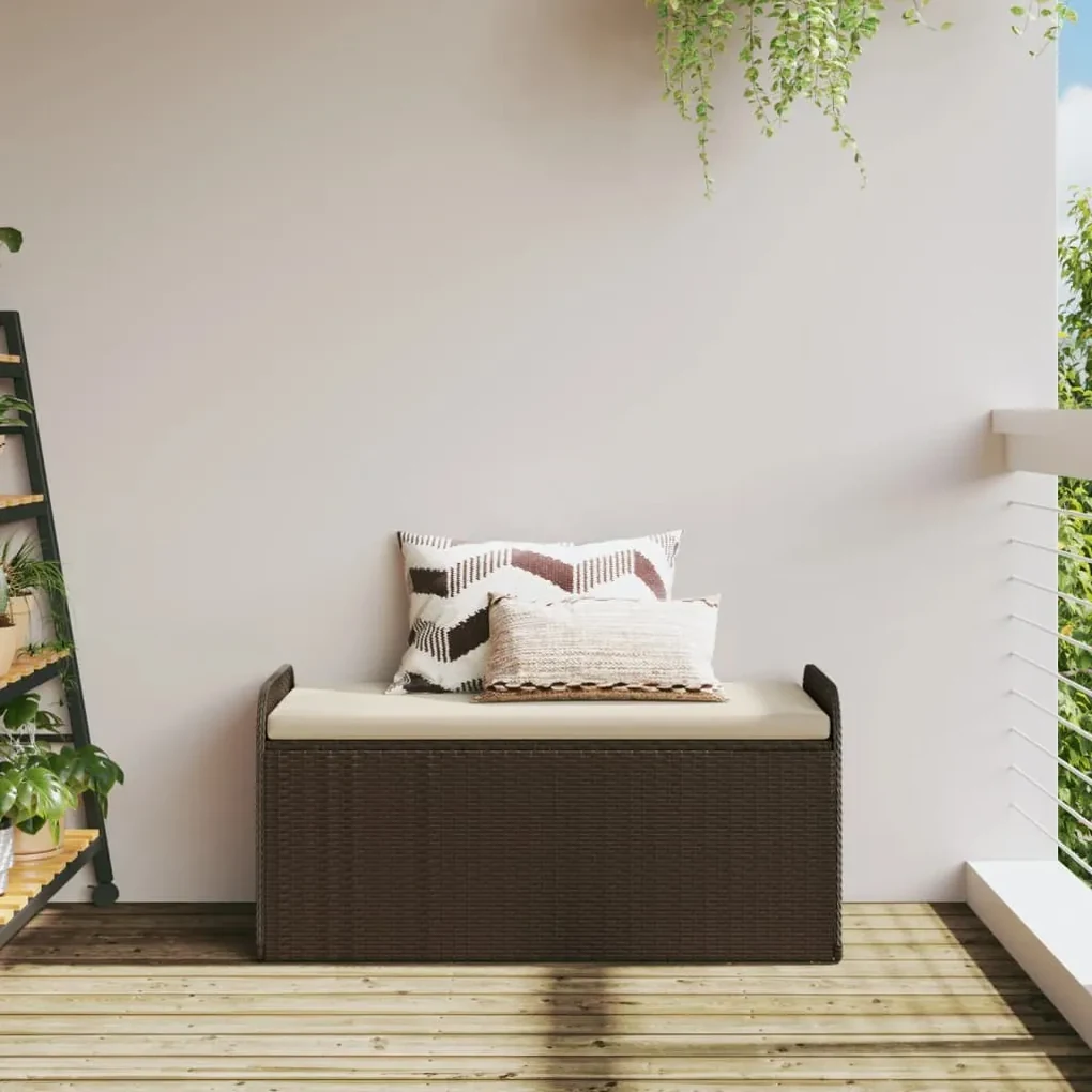 Cassapanca con cuscino marrone 115x51x52 cm in polyrattan
