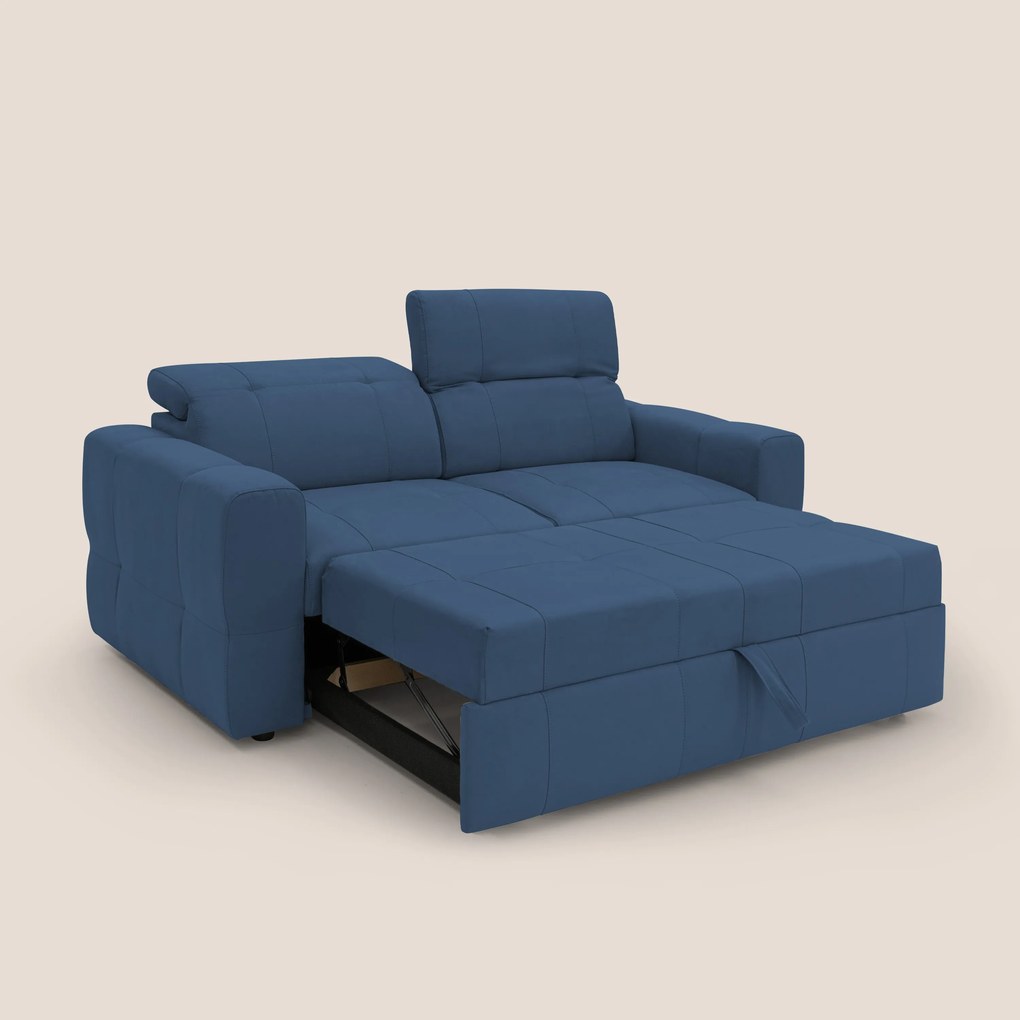 Kronos Divano con pouf estraibile poggiapiedi e poggiatesta reclinabili in morbida microfibra impermeabile T11 blu