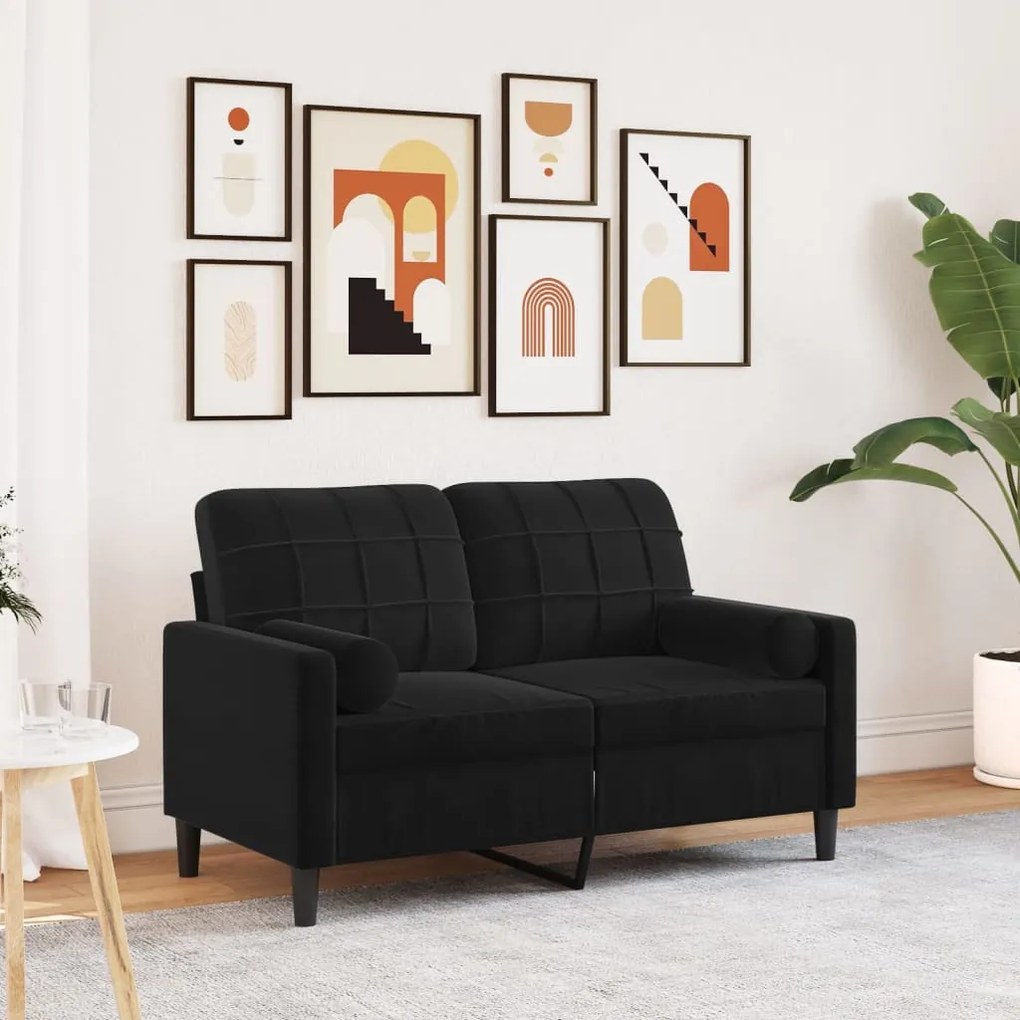 Divano A 2 Posti Con Cuscini Nero 120 Cm İn Velluto /