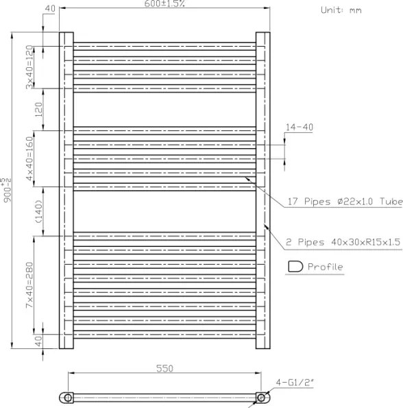 Novaservis - Scaldasalviette a scala per bagno 478W/230V 90x60 cm bianco dritto