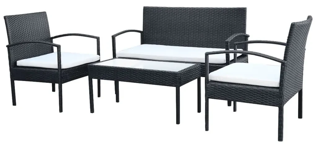 Set divani da giardino 4 pz con cuscini in polyrattan nero