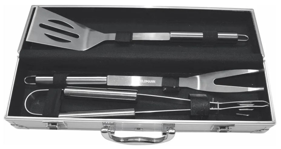 Fieldmann - Utensili per grigliare con valigetta 3 pezzi in acciaio inox