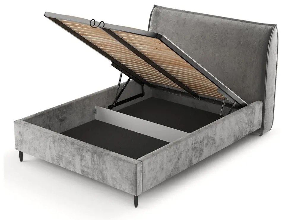 Letto matrimoniale imbottito grigio con spazio contenitivo e rete 180x200 cm Shell - Maison de Rêve