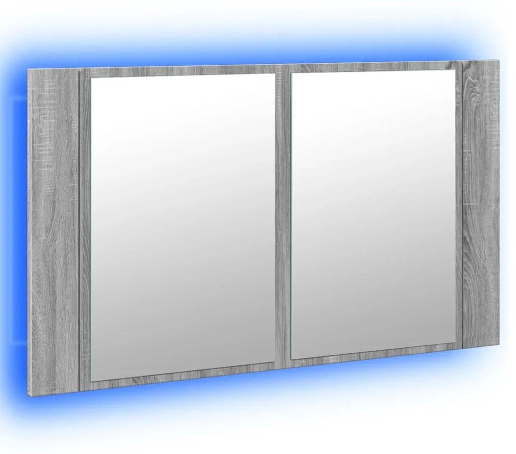 Armadietto a specchio con led grigio sonoma 80x12x45cm acrilico